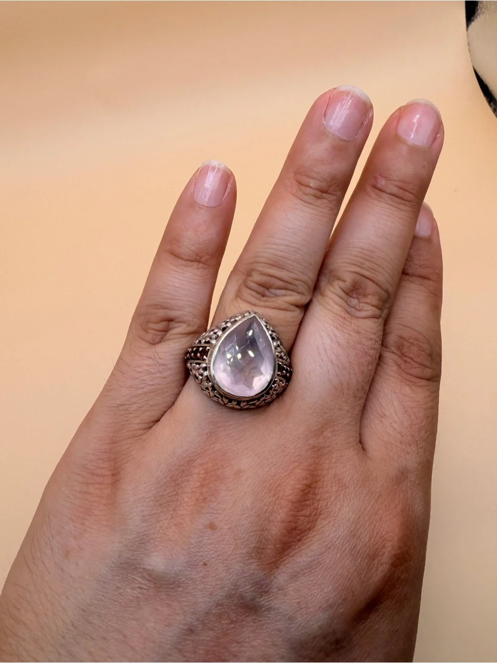 925 Sterling Silver Rose Quartz & Garnet Ring Size 9.